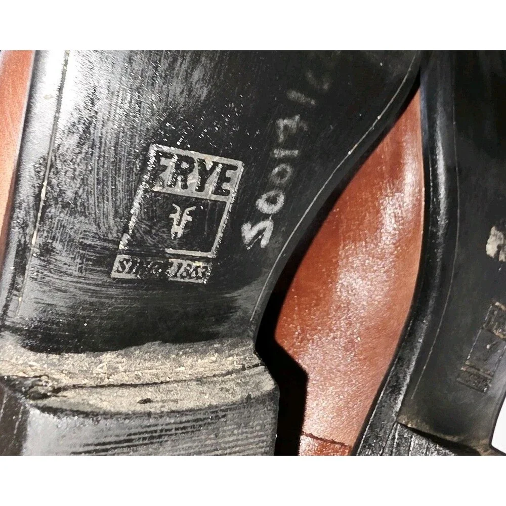 FRYE PHILLIP HARNESS Sz4 Vintage Youth Cognac Brown Zip Up Distressed Tall Boots